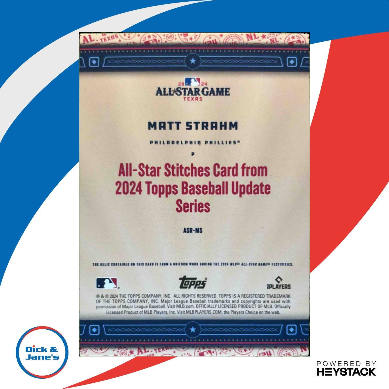 2024 Topps Update Matt Strahm All Star Stitches Relics MEM Philadelphia Phillies - Sports Cards