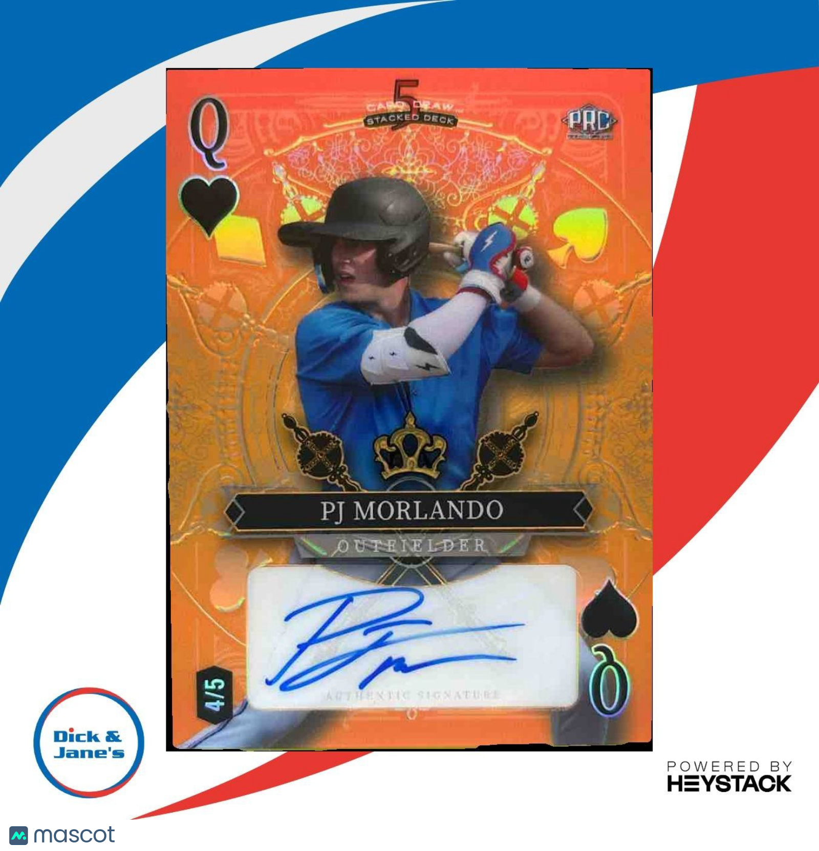 2024 Wild Card 5 Card Stacked Deck Orange /5 Auto PJ Morlando Queen of Hearts - Sports Cards