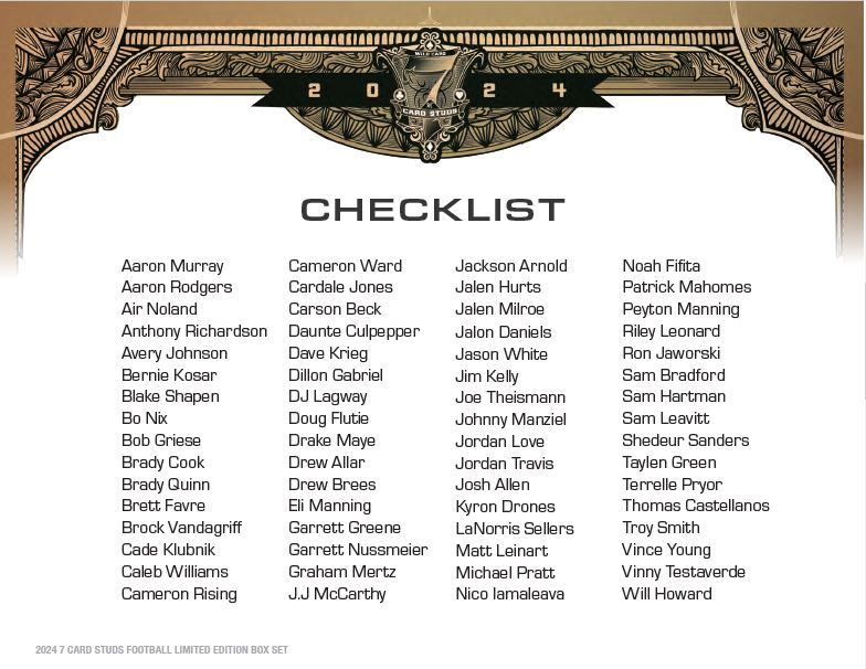 2024 Wild Card 7 Card Studs Promo Football Hobby Box (7 Packs) Metal All Quarterback Edition - Football Box