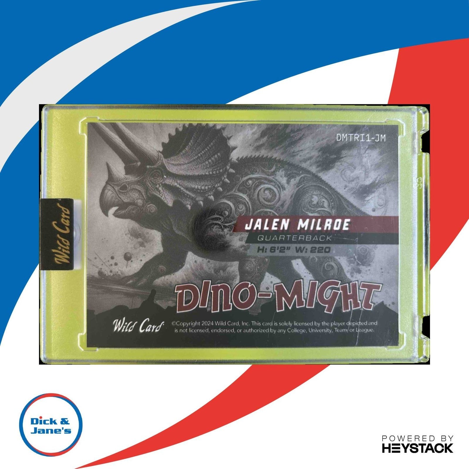 2024 Wild Card Alumination DinoMight Jalen Milroe Triceratops Foil Holo 1/1 - Sports Cards