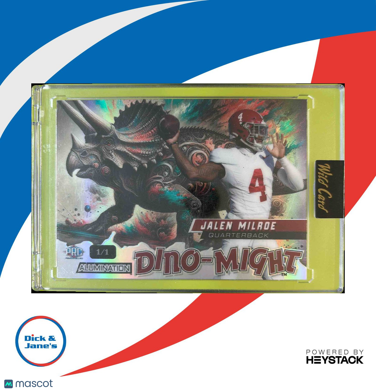 2024 Wild Card Alumination DinoMight Jalen Milroe Triceratops Foil Holo 1/1 - Sports Cards