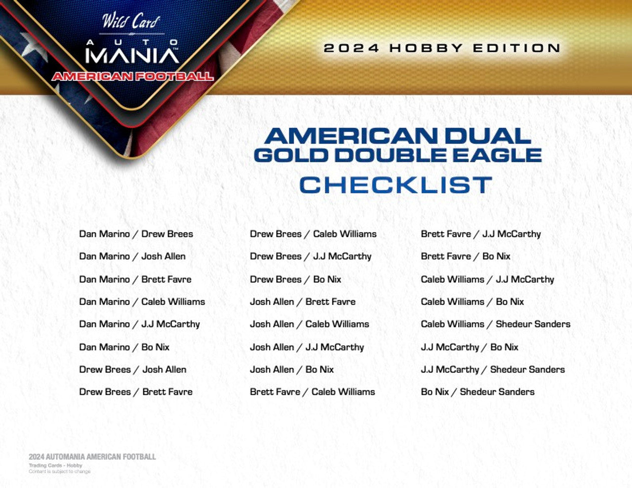 2024 Wild Card Auto Mania American Football Hobby Box (8 Autos/Box) Football Box