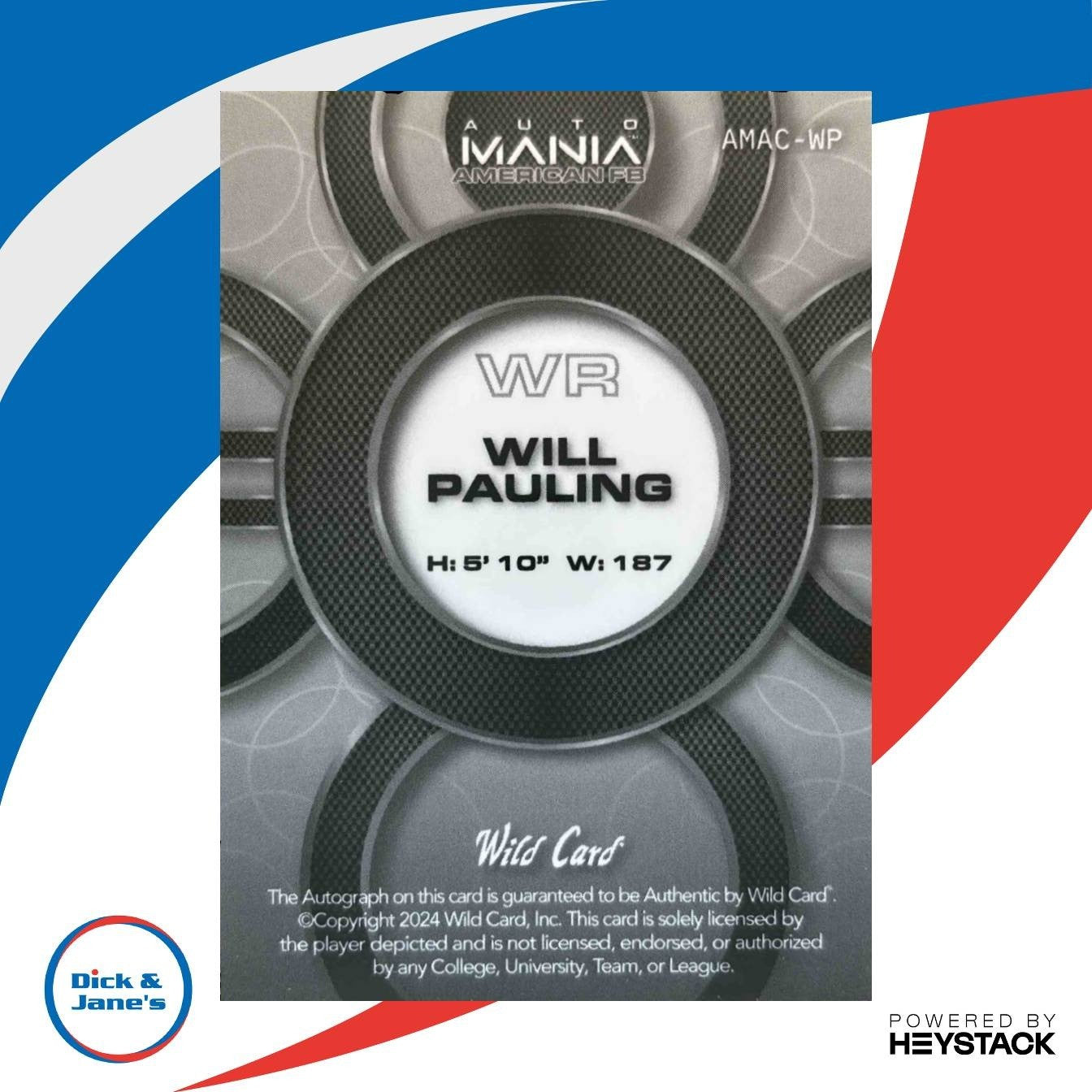 2024 Wild Card Automania American Will Pauling Circle Donut Circles /5 Badgers - Sports Cards