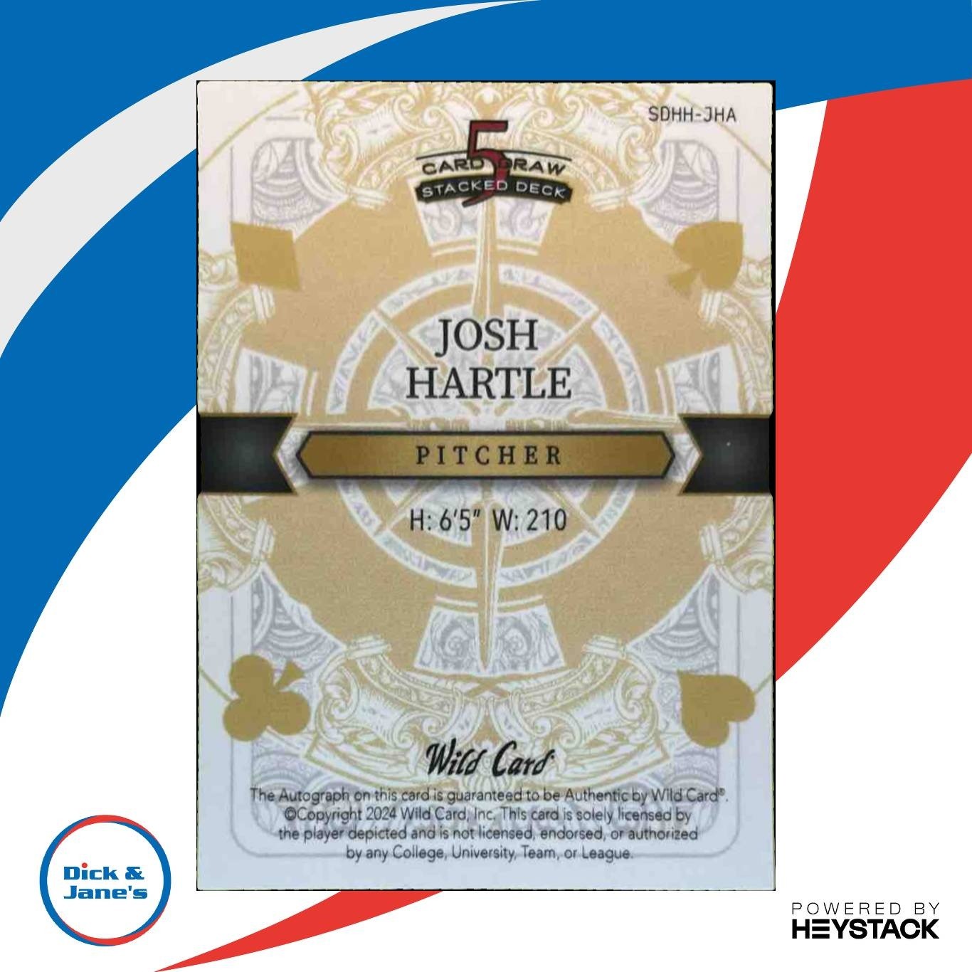 2024 Wild Card Five Card Stacked Josh Hartle Auto Ace of Hearts /4 - Sports Cards