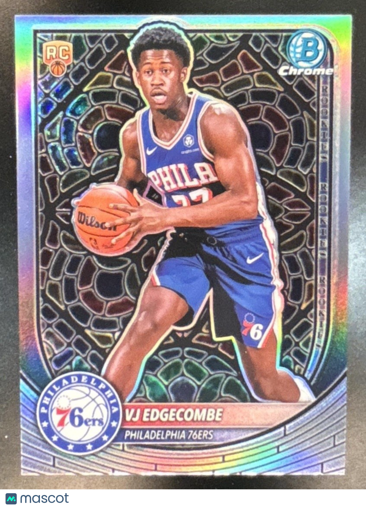 2025-2026 Bowman VJ Edgecombe Chrome Etched In Glass Variation SP RC 76ers - Sports Cards