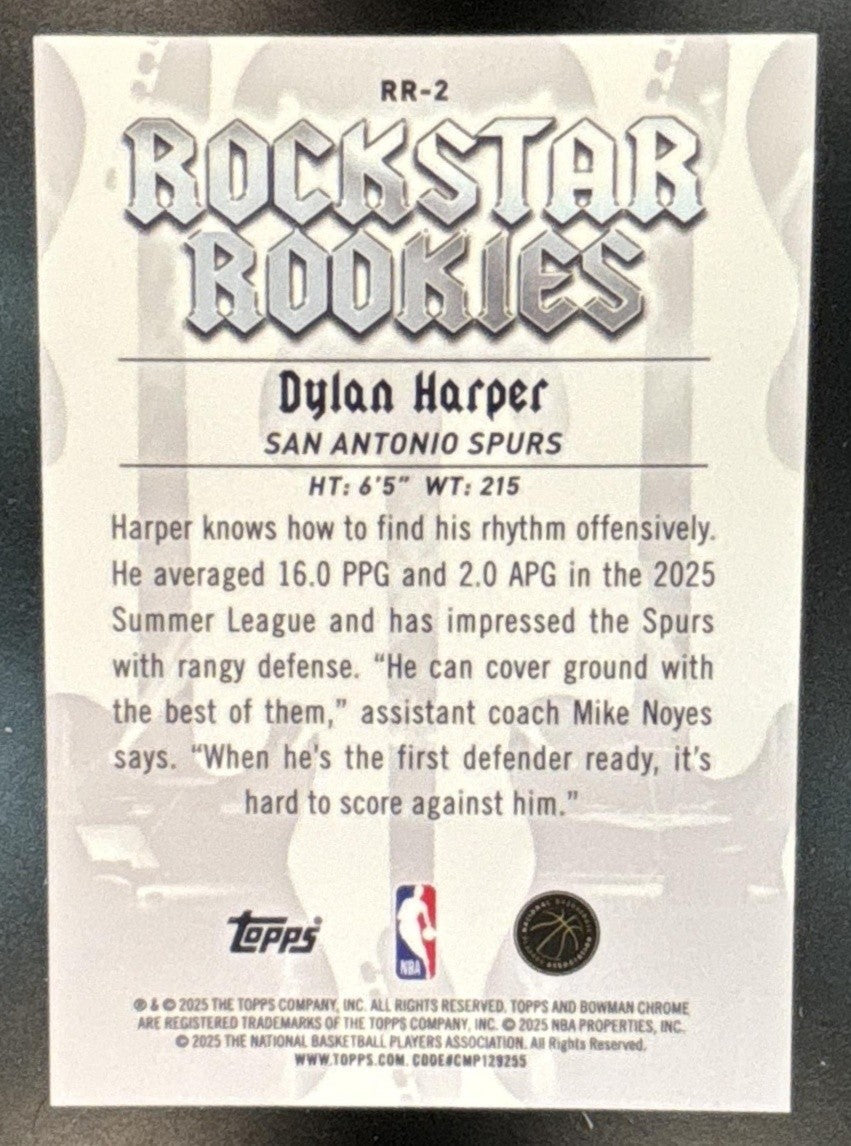 2025-26 Bowman Dylan Harper Chrome Rockstar Rookies Green /99 RC Spurs - Sports Cards