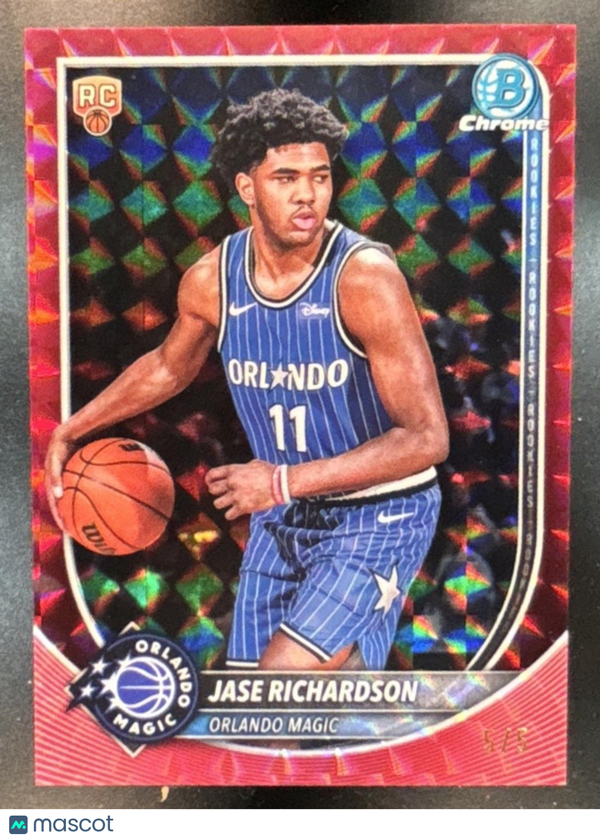 2025-26 Bowman Jase Richardson Chrome Red Mojo 5/5 #BCV-25 RC Orlando Magic - Sports Cards