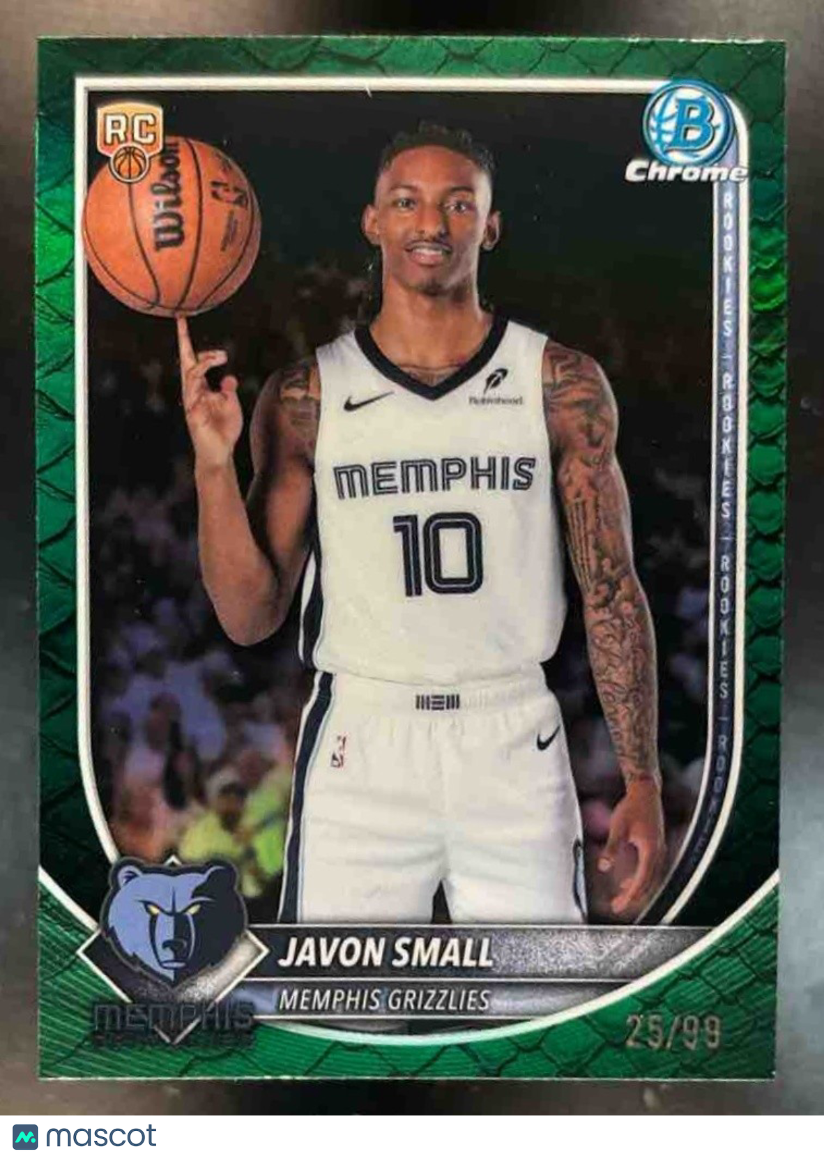 2025-26 Bowman Javon Small Chrome Reptilian Green /99 RC Memphis Grizzlies - Sports Cards