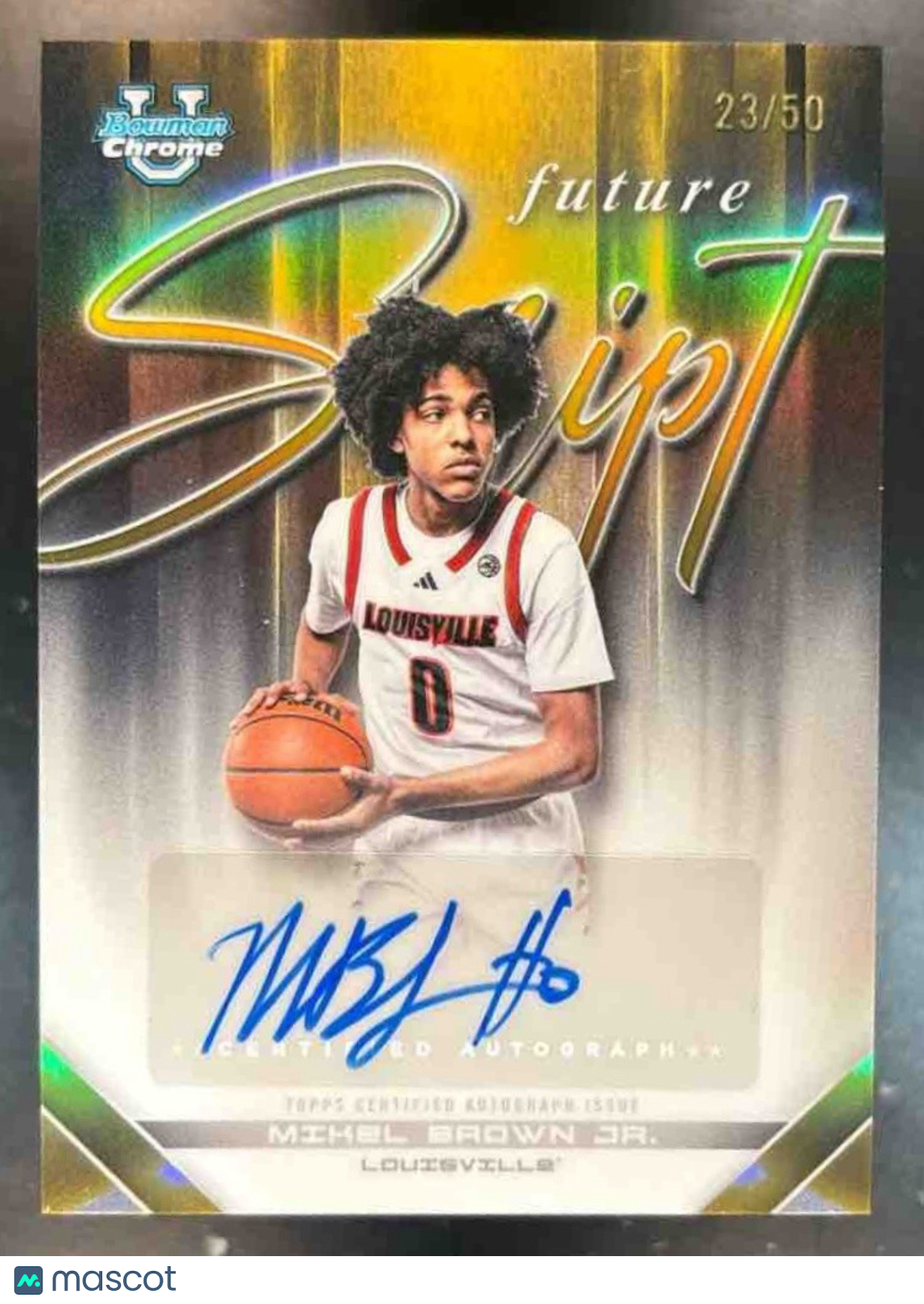 2025-26 Bowman Mikel Brown Jr. Future Script Gold Auto /50 Auto Cardinals - Sports Cards