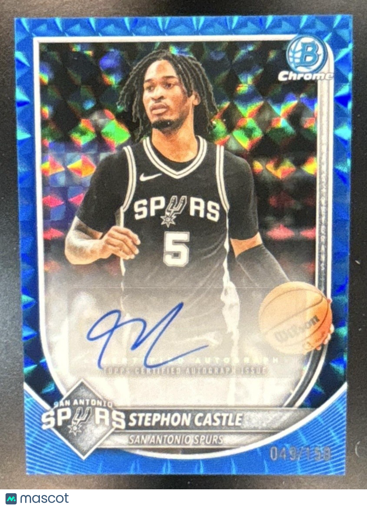 2025-26 Bowman Stephon Castle Chrome Auto Blue Geometric /150 San Antonio Spurs - Sports Cards