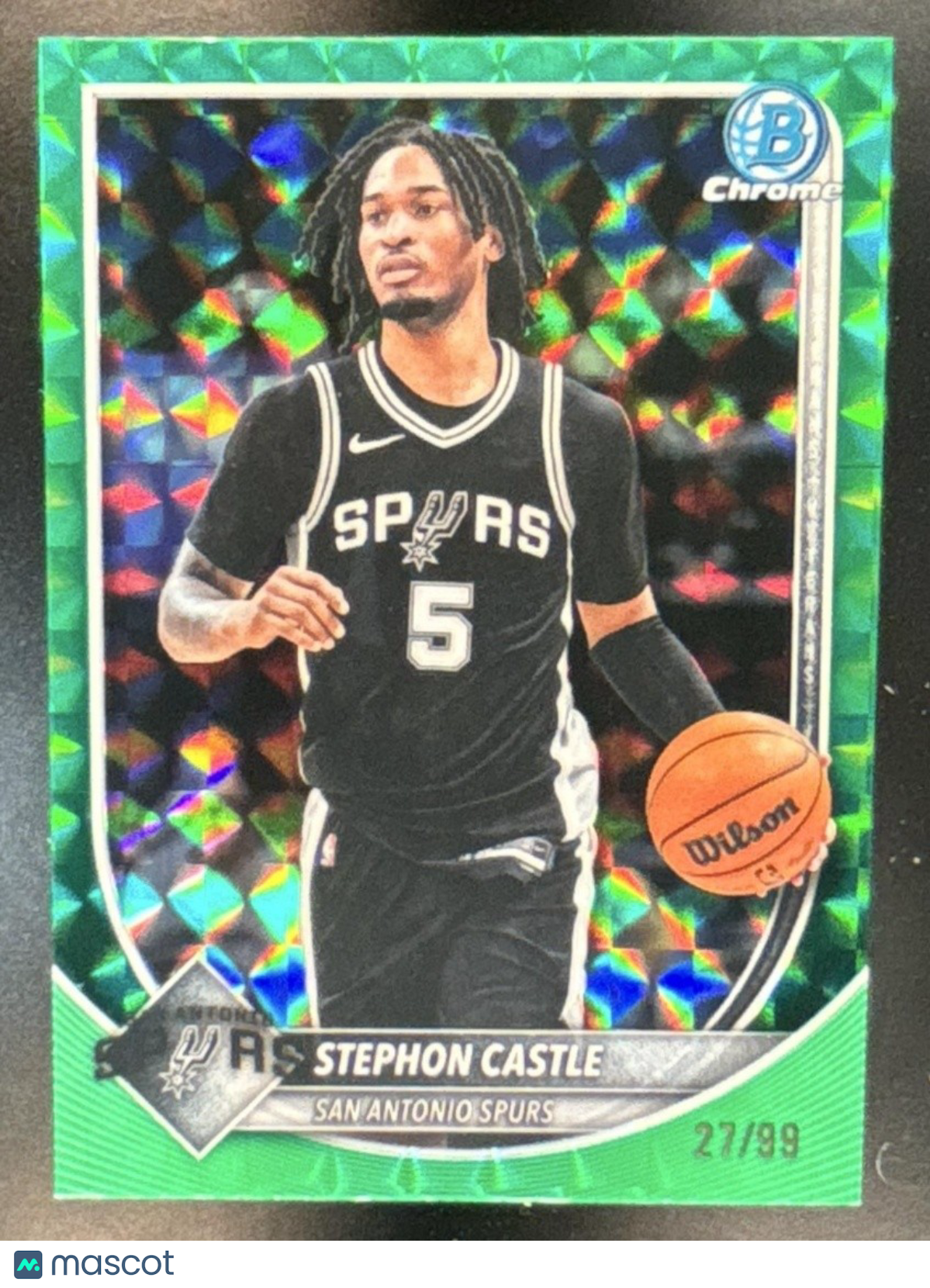 2025-26 Bowman Stephon Castle Chrome Green Geometric /99 #BCV-145 Spurs - Sports Cards