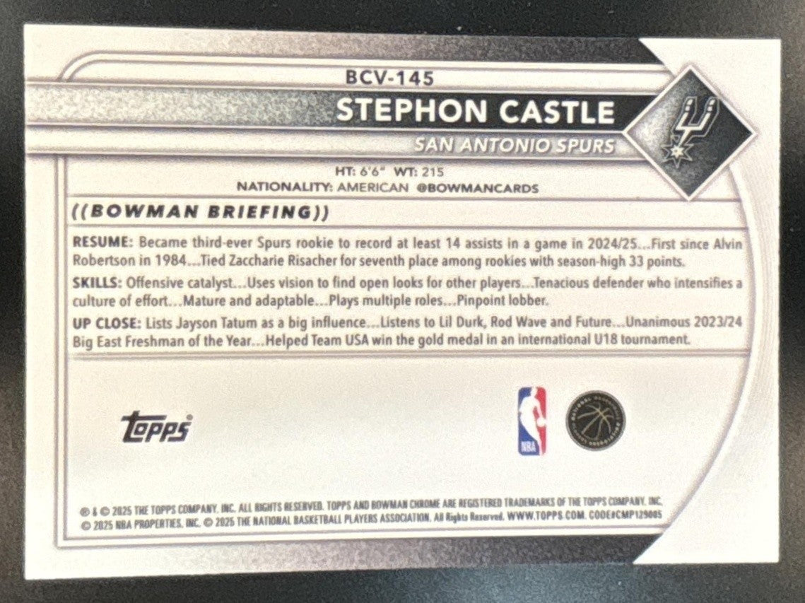 2025-26 Bowman Stephon Castle Chrome Green Geometric /99 #BCV-145 Spurs - Sports Cards