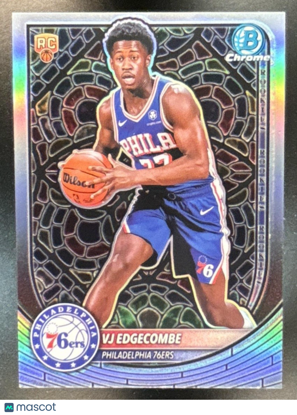 2025-26 Bowman VJ Edgecombe Chrome Etched In Glass Variation #NBE-3 SP RC 76ers - Sports Cards