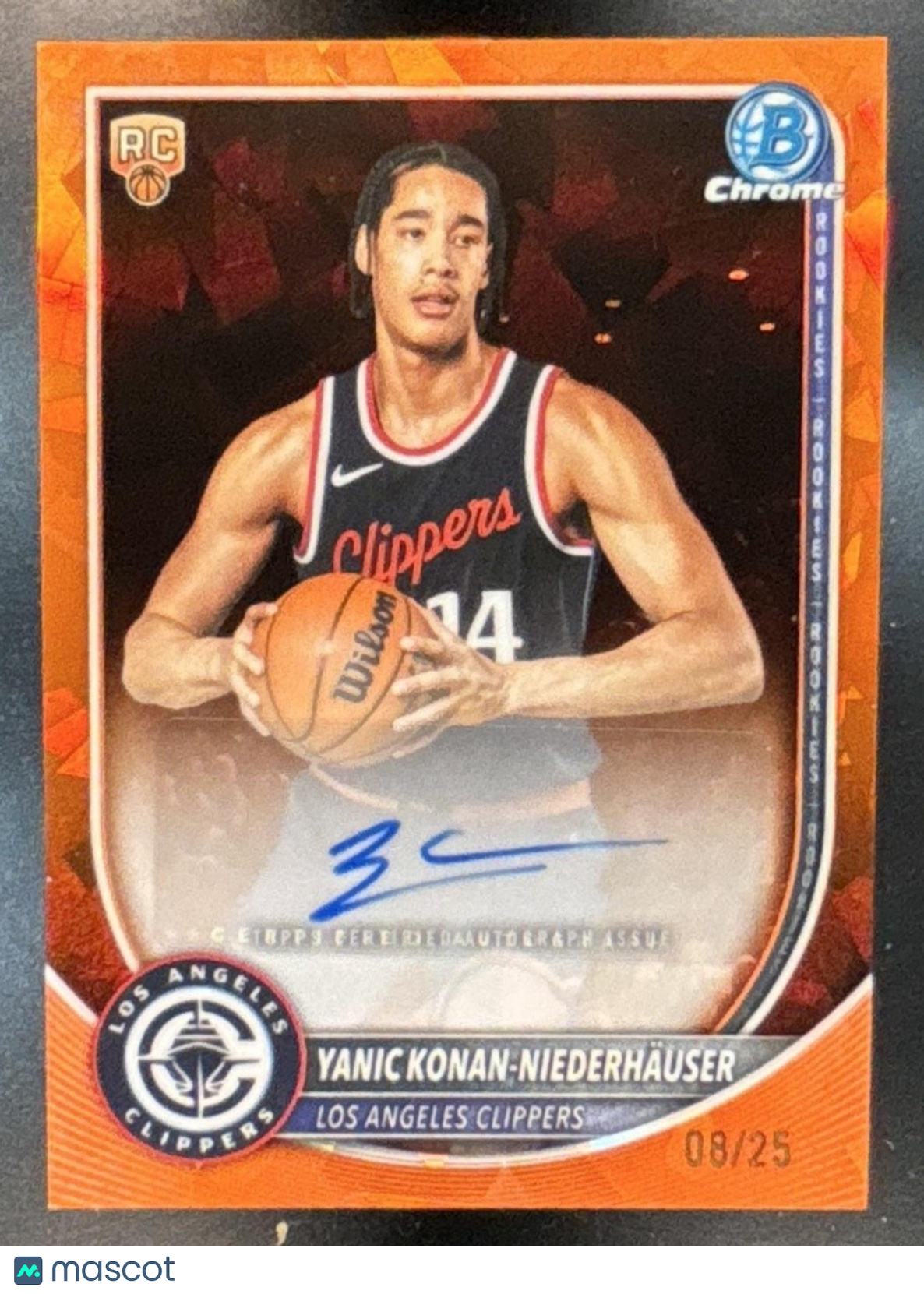 2025-26 Bowman Yanic Konan-Niederhauser Chrome Auto Orange /25 RC Clippers - Sports Cards