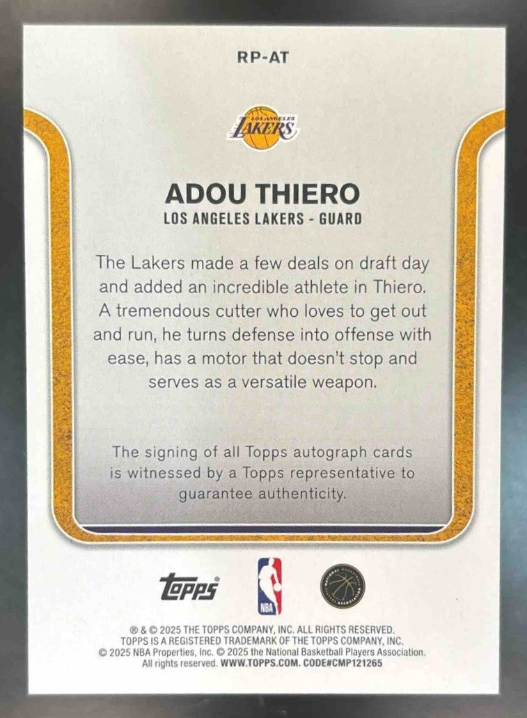 2025-26 Topps Adou Thiero Rookie Photo Shoot Auto #RP-AT RC Los Angeles Lakers - Sports Cards