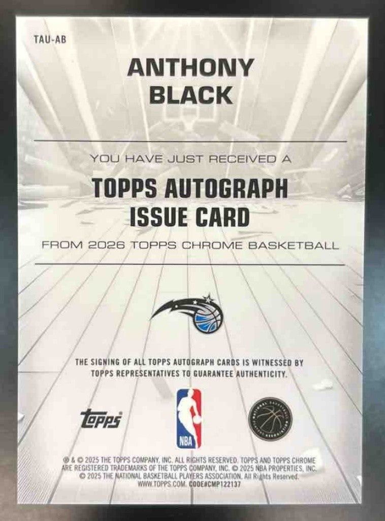 2025-26 Topps Chrome Anthony Black Certified Auto Issue #TAU-AB Orlando Magic - Sports Cards