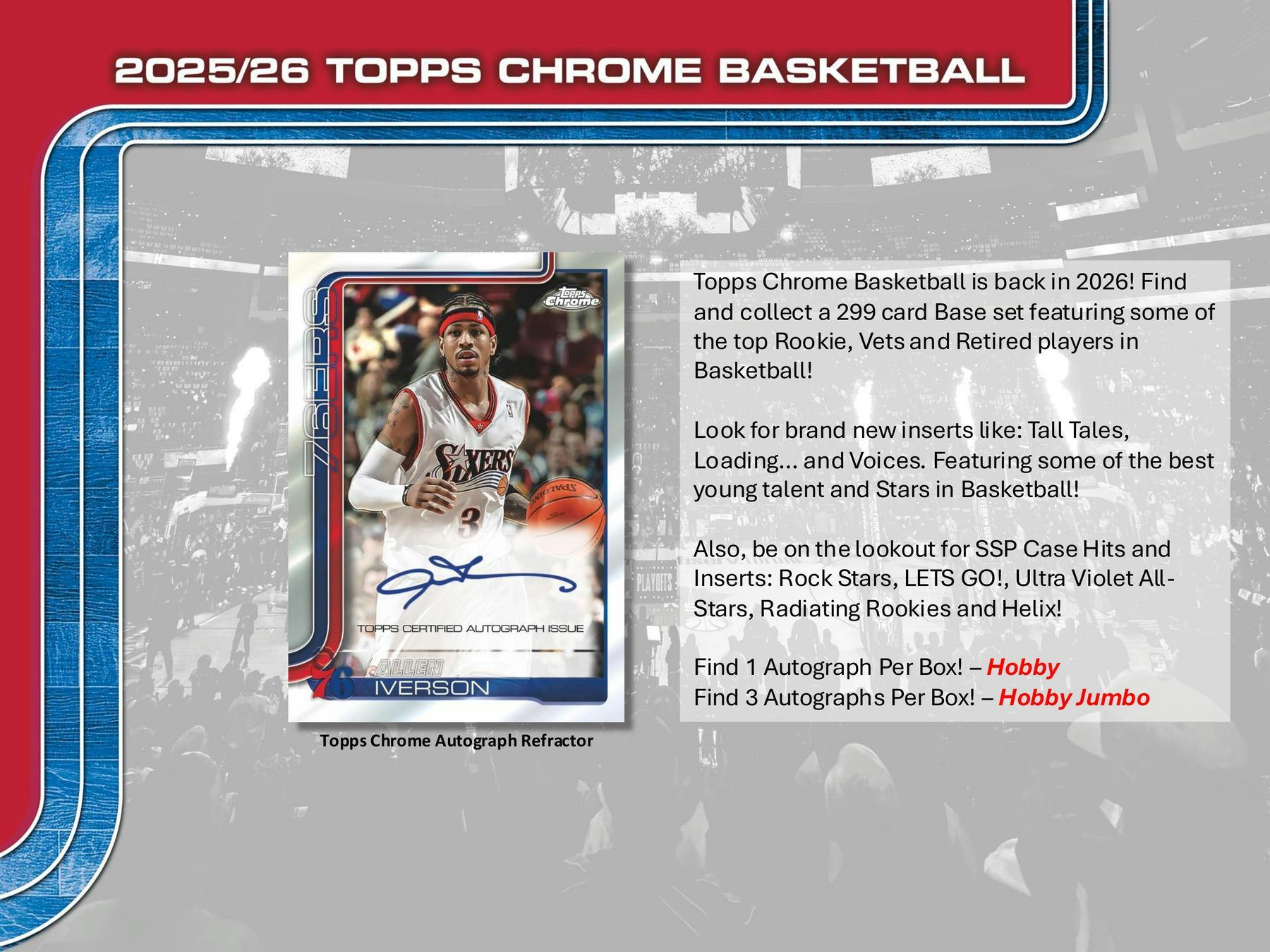 2025/26 Topps Chrome Basketball Hobby Jumbo Box (3 Autos) Dec 18th - NBA Hobby Box