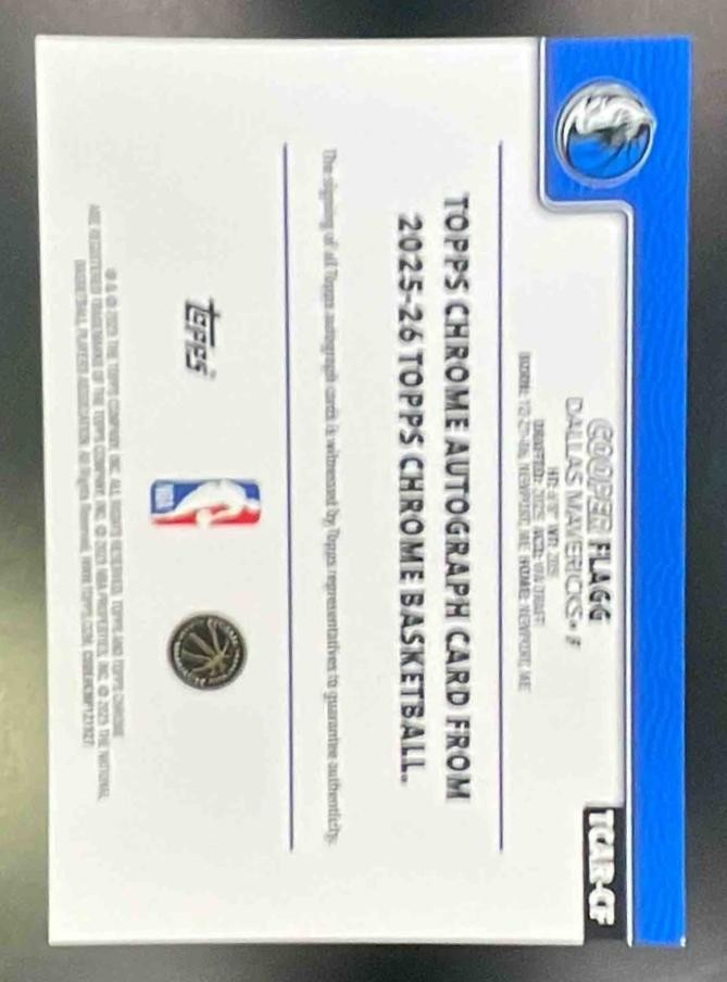 2025-26 Topps Chrome Cooper Flagg Rookie On Card Auto RC Dallas Mavericks ROY - Sports Cards
