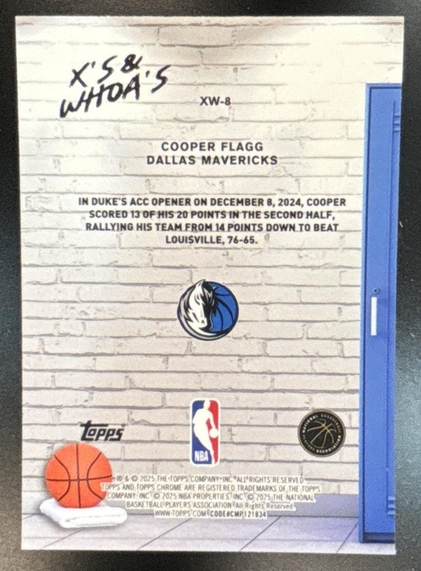 2025-26 Topps Chrome Cooper Flagg X’s and Whoa’s #XW-8 RC Dallas Mavericks - Sports Cards
