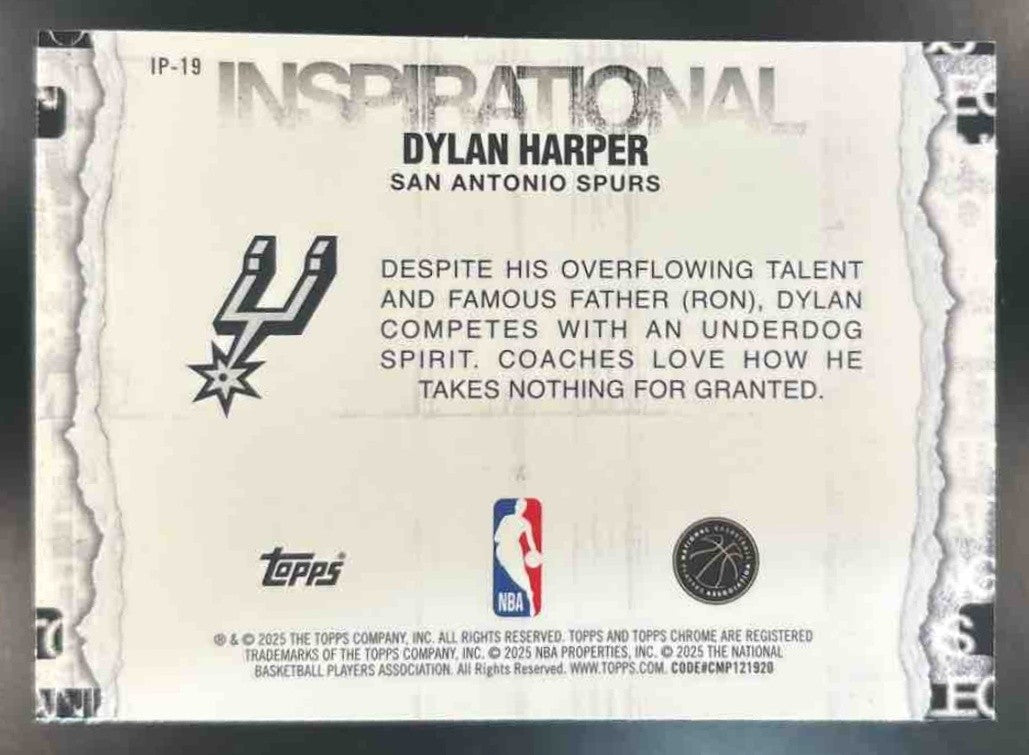 2025-26 Topps Chrome Dylan Harper Inspirational #IP-19 RC San Antonio Spurs - Sports Cards