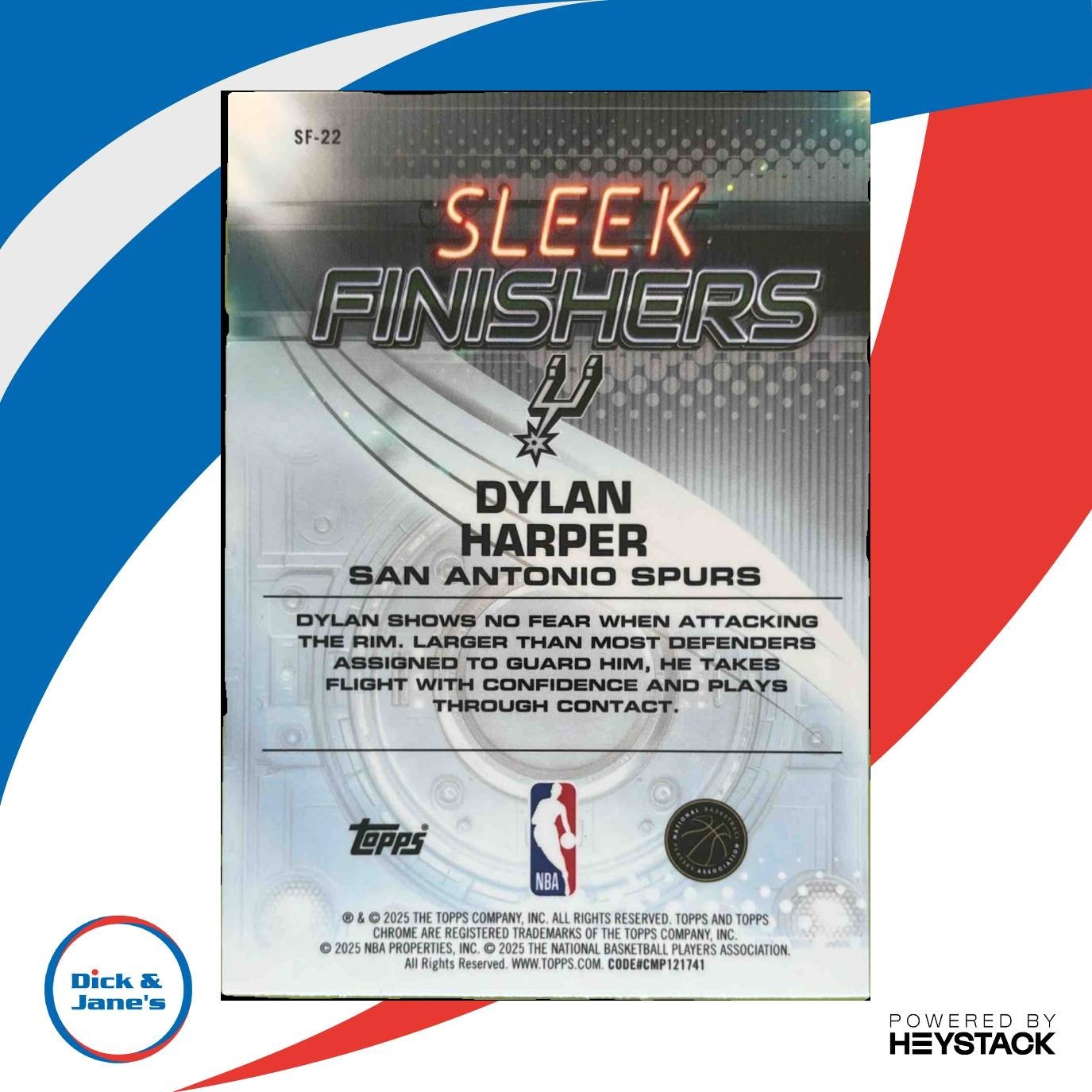 2025-26 Topps Chrome Dylan Harper Sleek Finishers #SF-22 RC San Antonio Spurs - Sports Cards