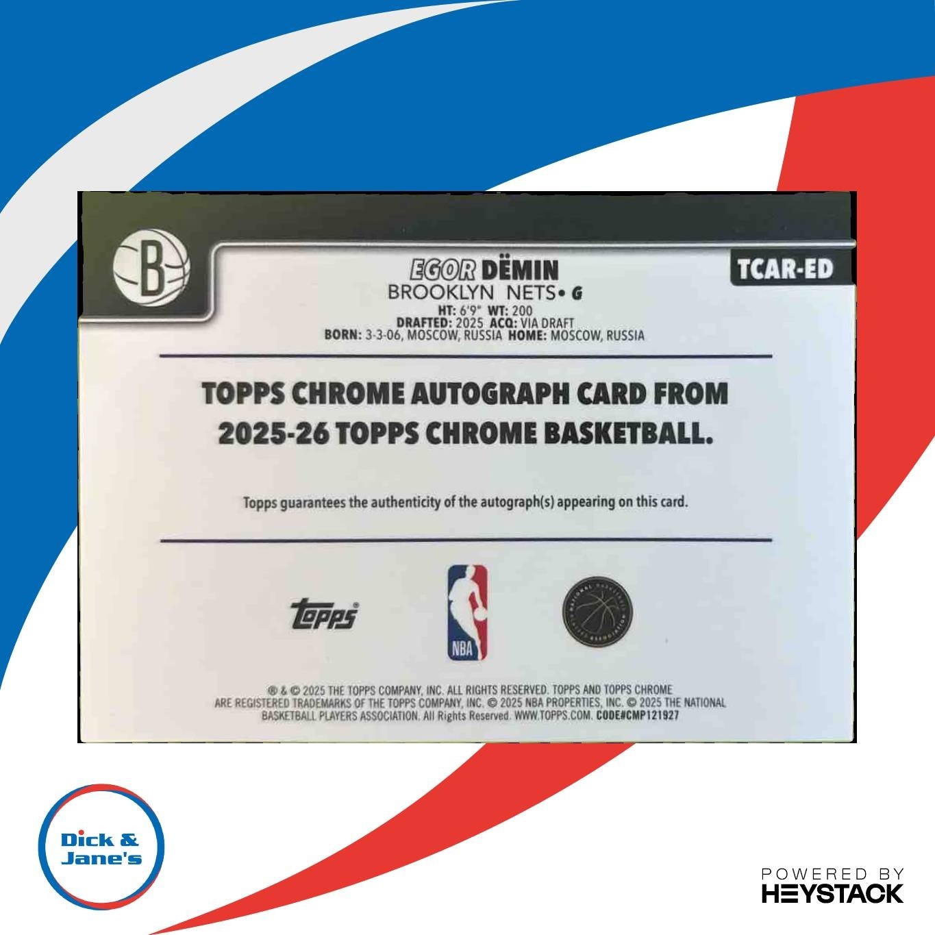 2025-26 Topps Chrome Egor Demin Rookie Auto #TCAR-ED RC Brooklyn Nets - Sports Cards