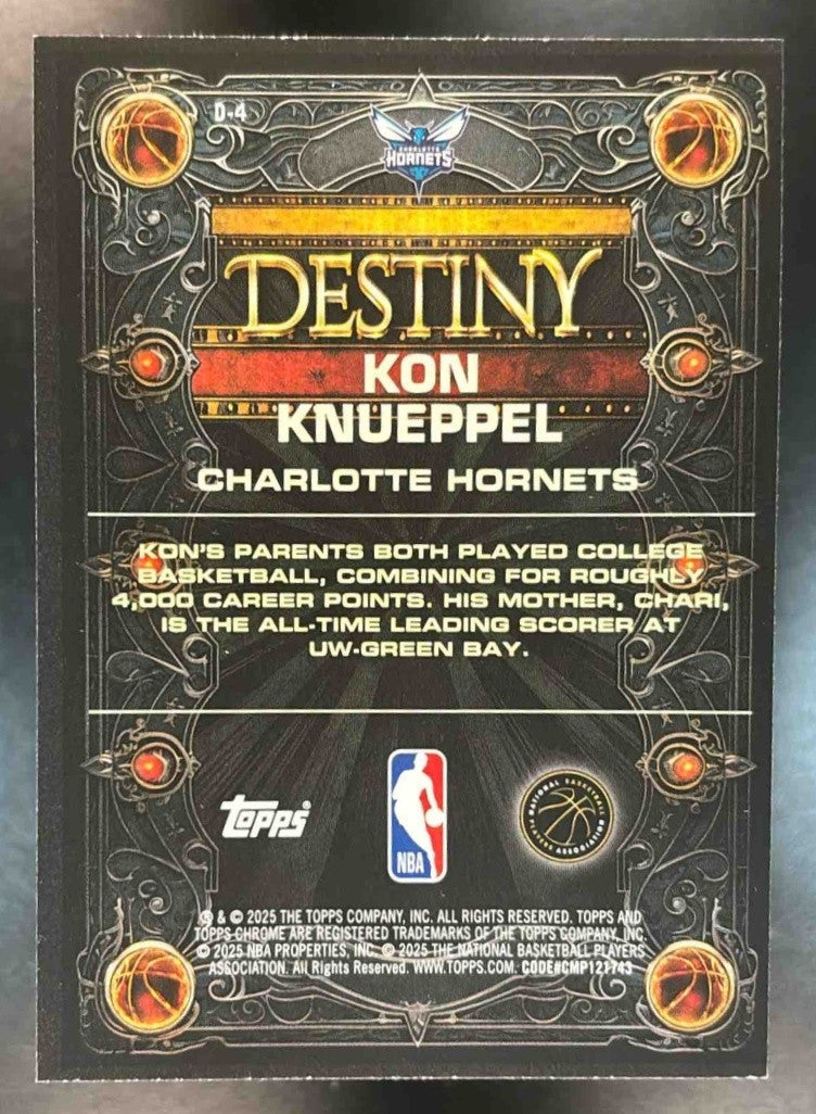 2025-26 Topps Chrome Kon Knueppel Destiny #D-4 RC Charlotte Hornets - Sports Cards