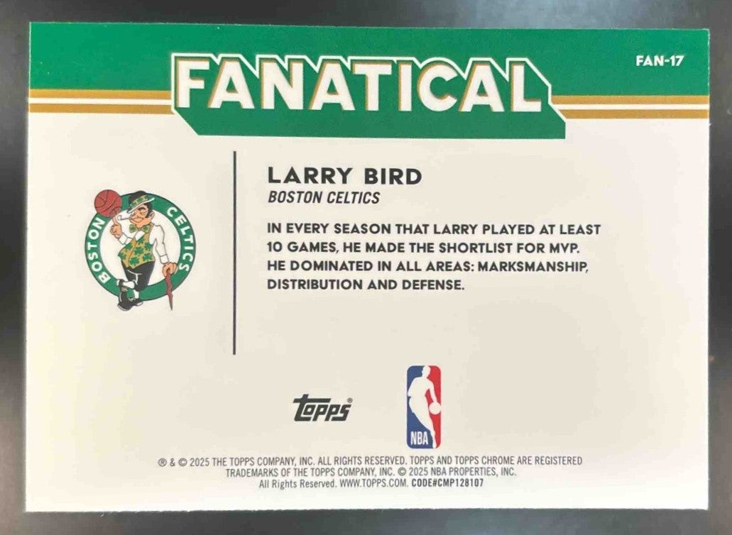 2025-26 Topps Chrome Larry Bird Fanatical #FAN-17 SSP Boston Celtics - Sports Cards