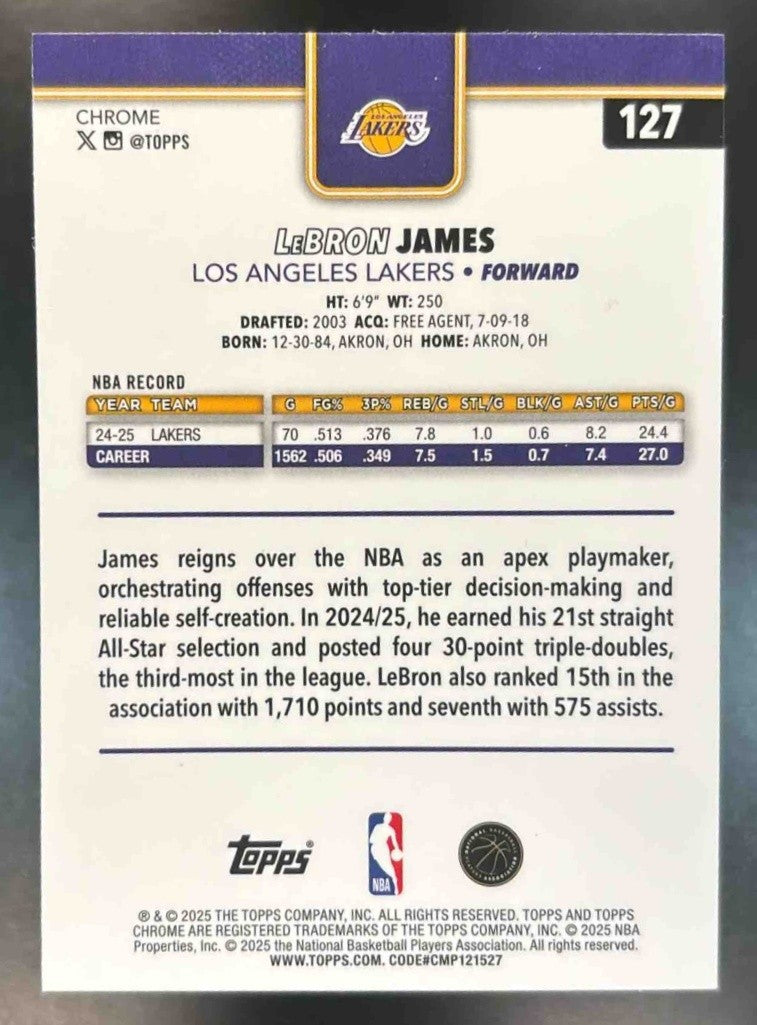 2025-26 Topps Chrome LeBron James X-Fractor #127 Los Angeles Lakers - Sports Cards