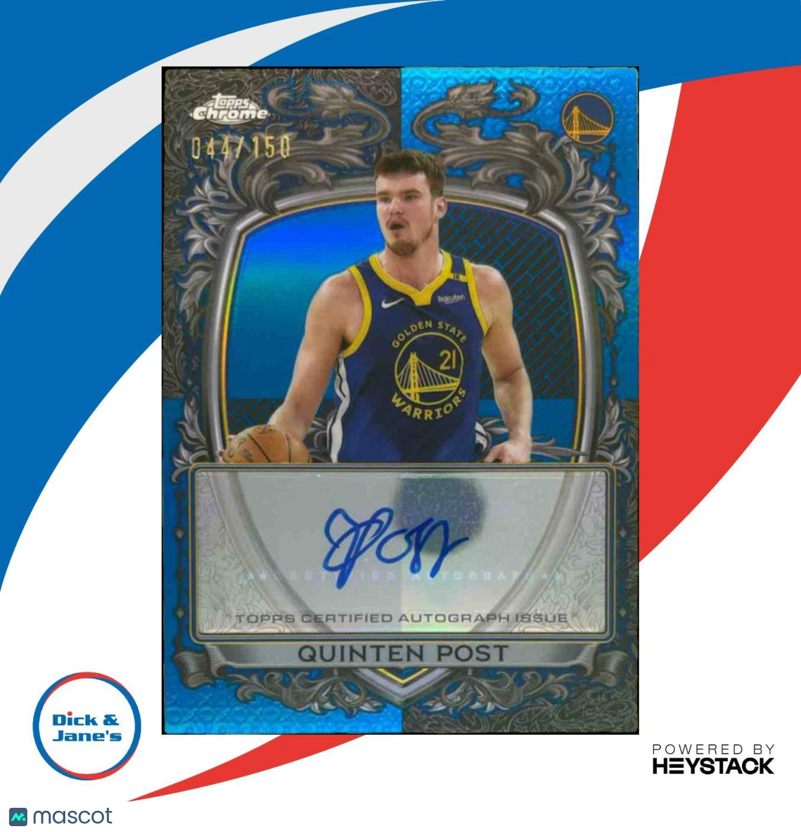 2025-26 Topps Chrome Quinten Post Signature Style Blue /150 Auto Warriors - Sports Cards