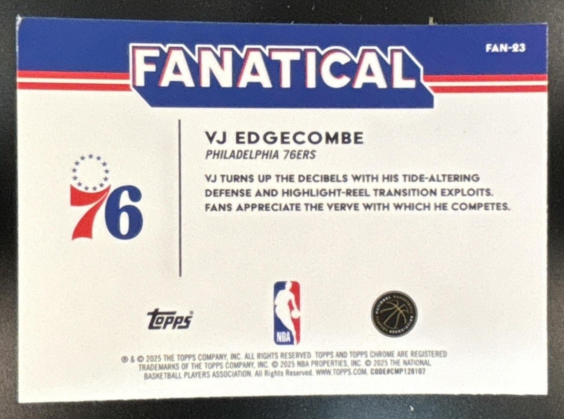 2025-26 Topps Chrome VJ Edgecombe Fanatical #FAN-23 RC SSP Philadelphia 76ers - Sports Cards