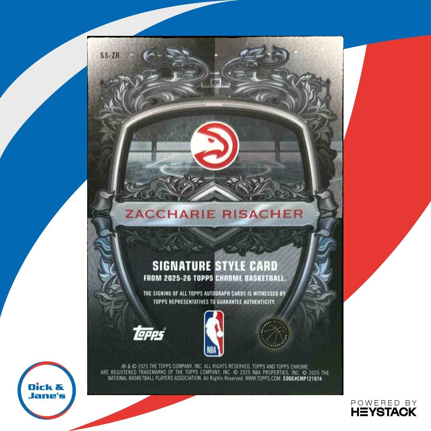 2025-26 Topps Chrome Zaccharie Risacher Signature Style Auto Atlanta Hawks - Sports Cards