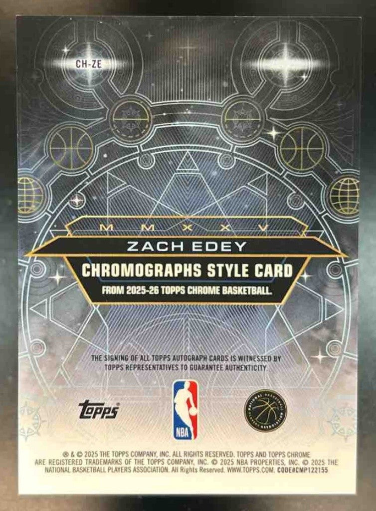 2025-26 Topps Chrome Zach Edey Chromograph Auto #CH-ZE Auto Memphis Grizzlies - Sports Cards