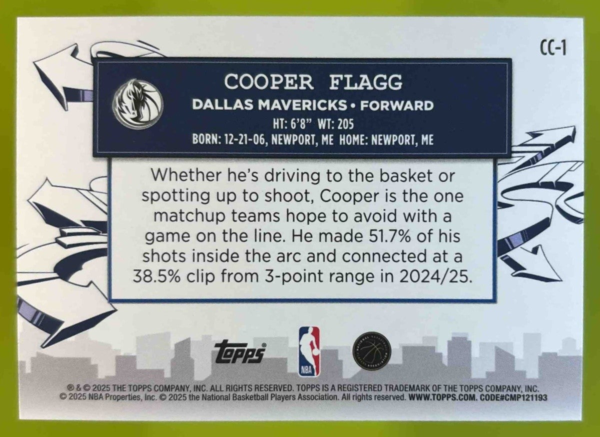 2025-26 Topps Cooper Flagg Clutch City Prospects CC-1 RC Dallas Mavericks - Sports Cards