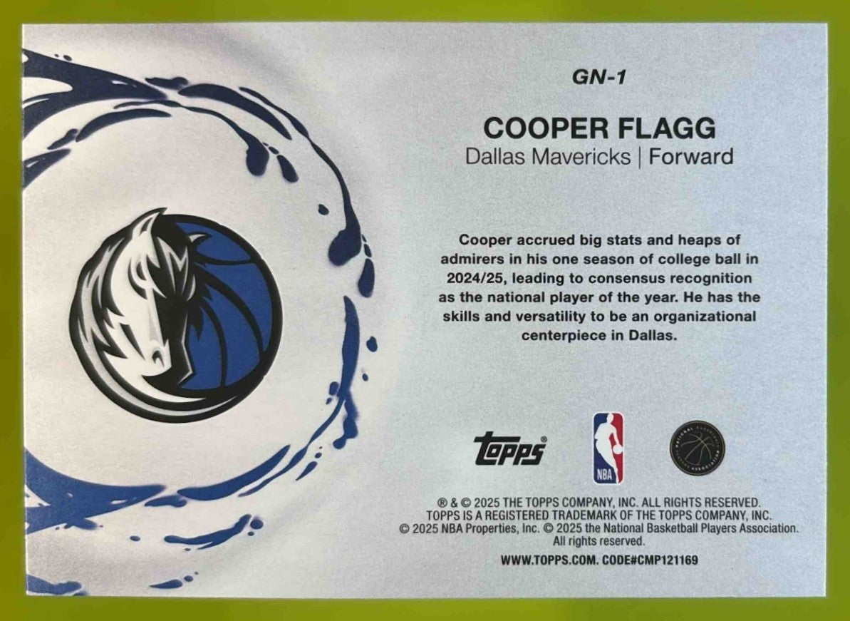 2025-26 Topps Cooper Flagg Generation Now #GN-1 RC Dallas Mavericks - Sports Cards