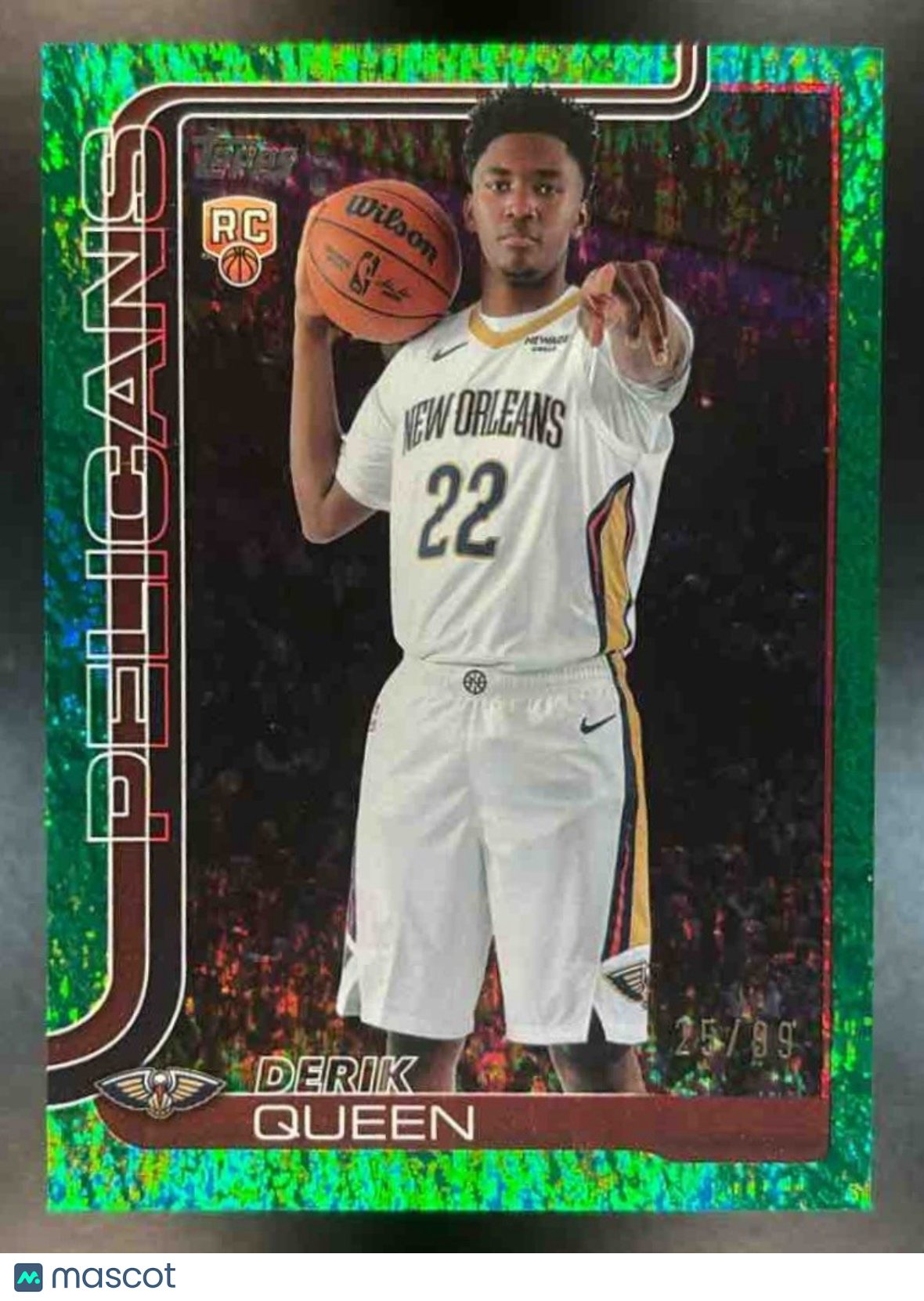 2025-26 Topps Derik Queen Green Holo Foil /99 #213 RC New Orleans Pelicans - Sports Cards