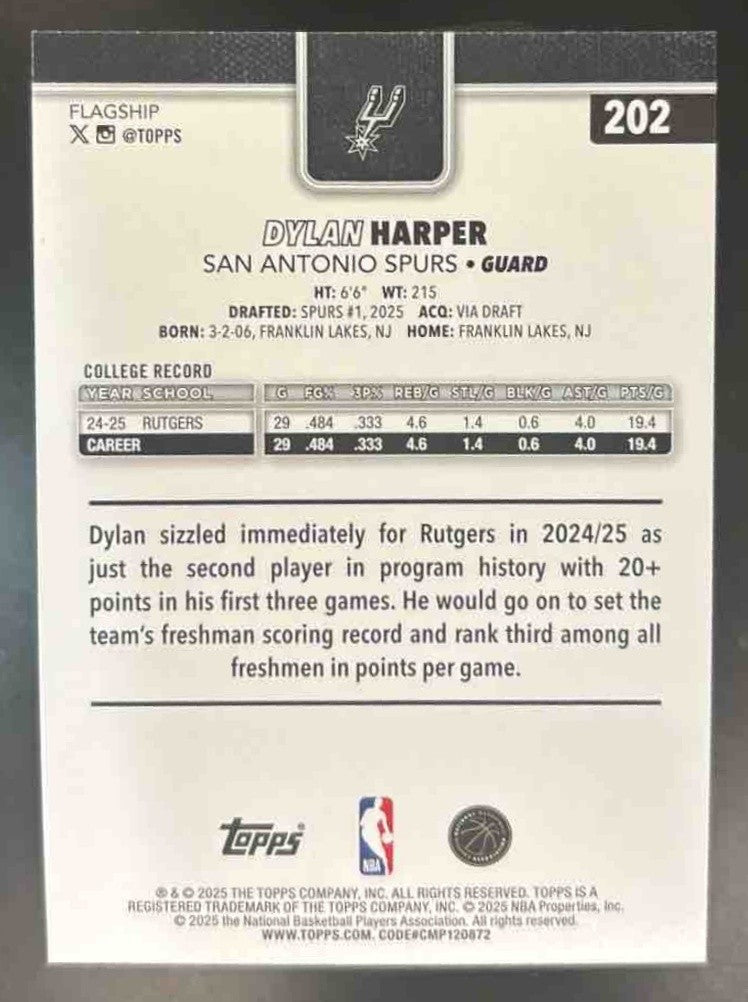 2025-26 Topps Dylan Harper Sandglitter RC #202 - Sports Cards