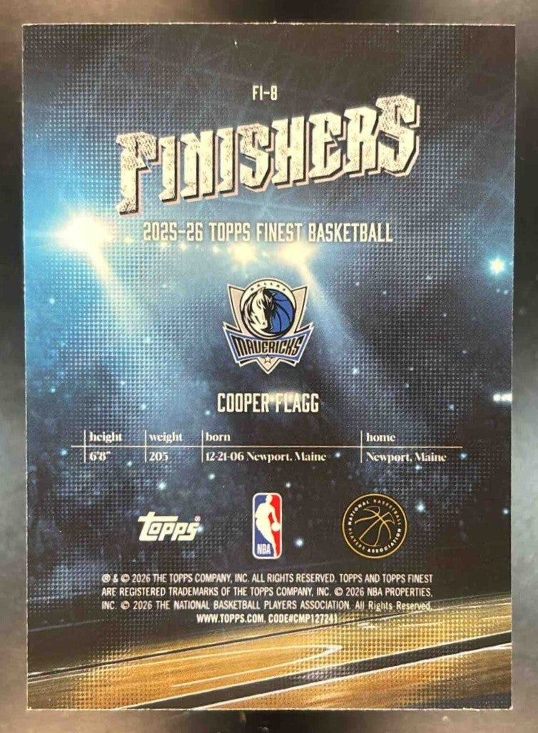 2025-26 Topps Finest Cooper Flagg Finishers #FI-8 RC Dallas Mavericks - Sports Cards