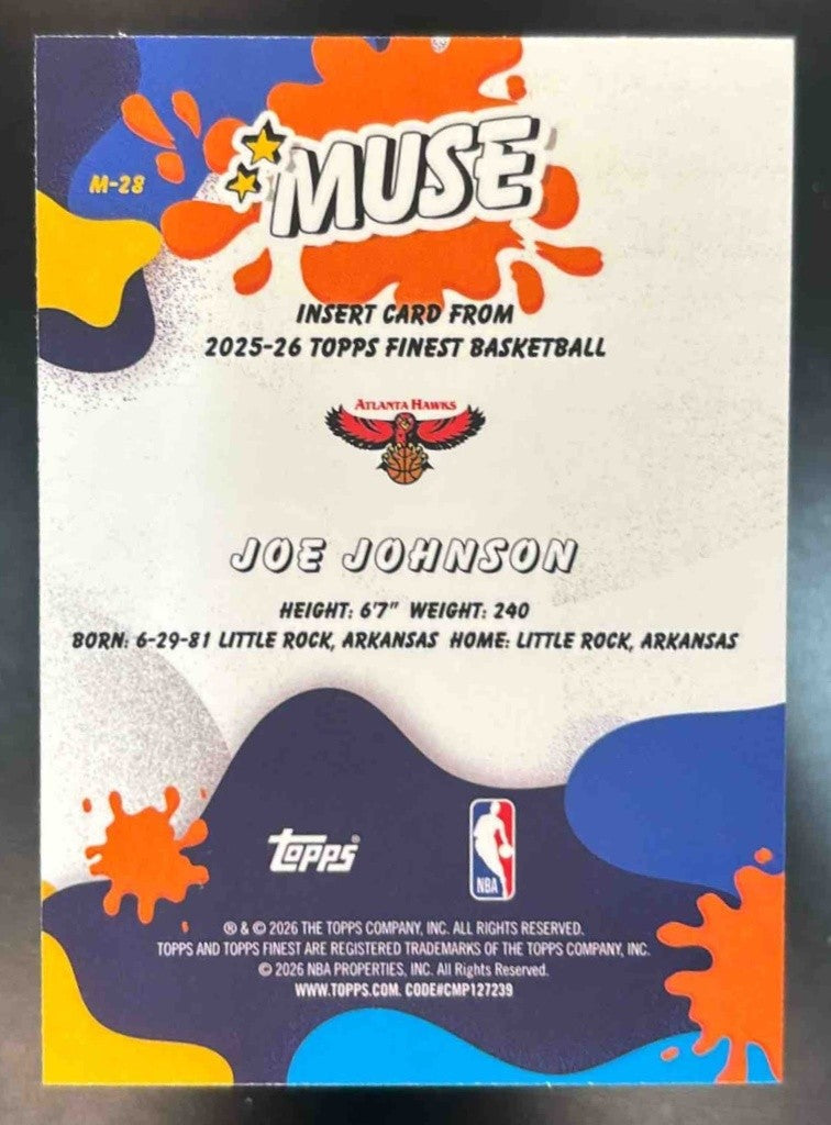 2025-26 Topps Finest Joe Johnson Muse Sky Blue Refractor /150 Atlanta Hawks - Sports Cards