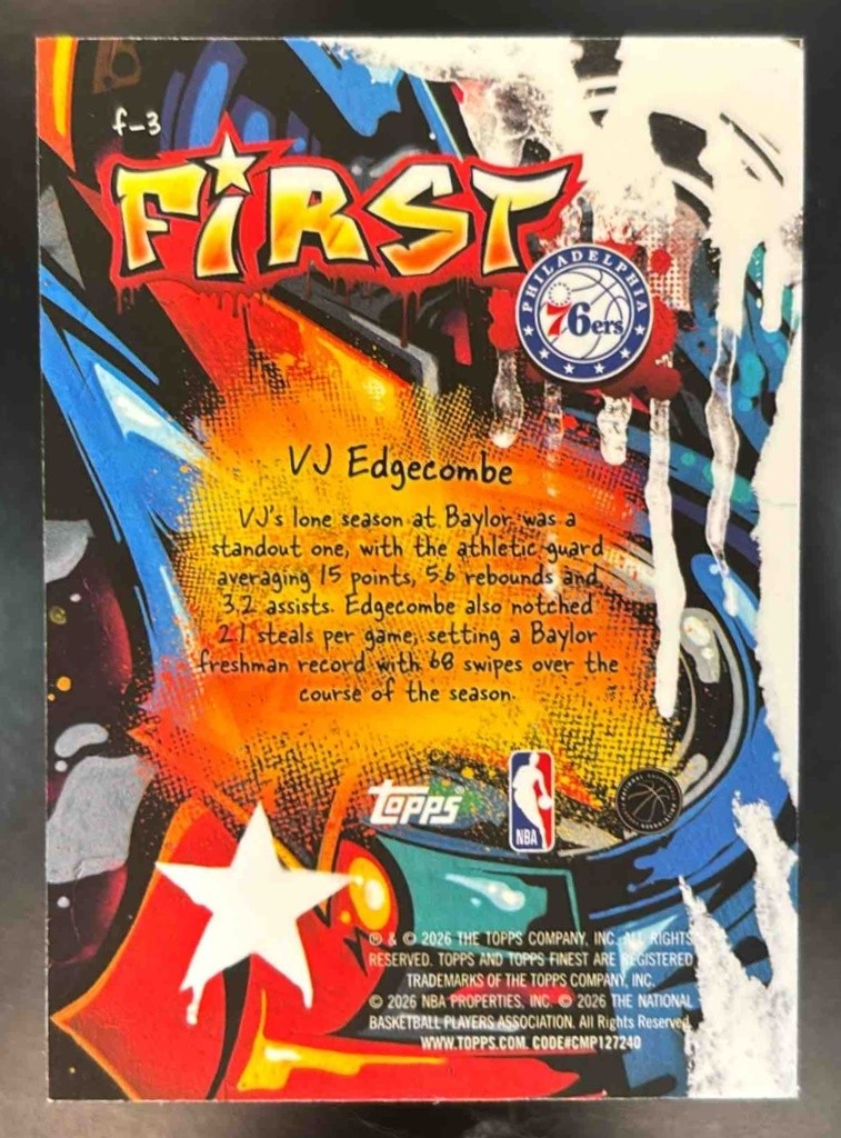 2025-26 Topps Finest VJ Edgecombe First #F-3 RC Philadelphia 76ers - Sports Cards