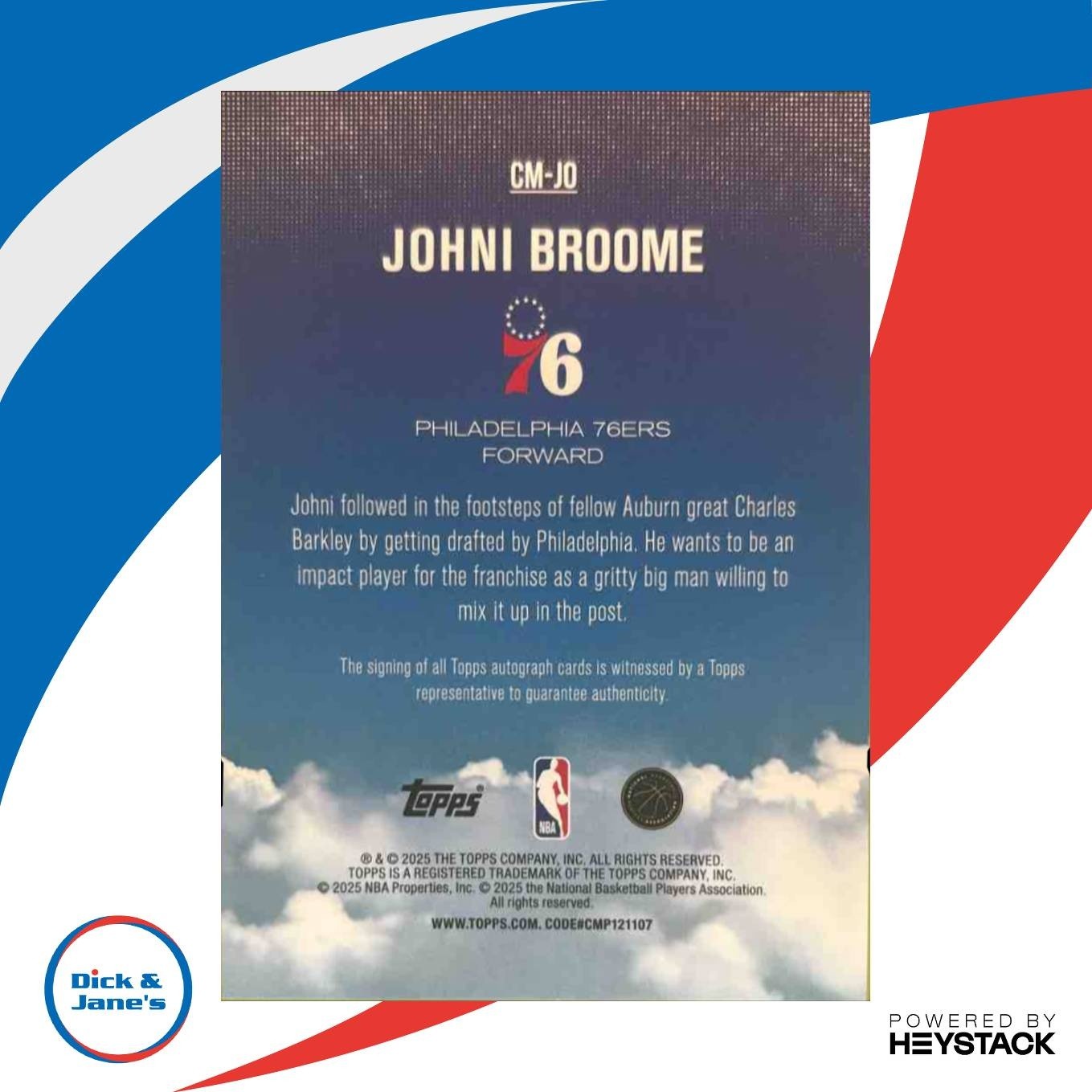 2025-26 Topps Johni Broome Contemporary Marks #CM-JO RC Auto Philadelphia 76ers - Sports Cards