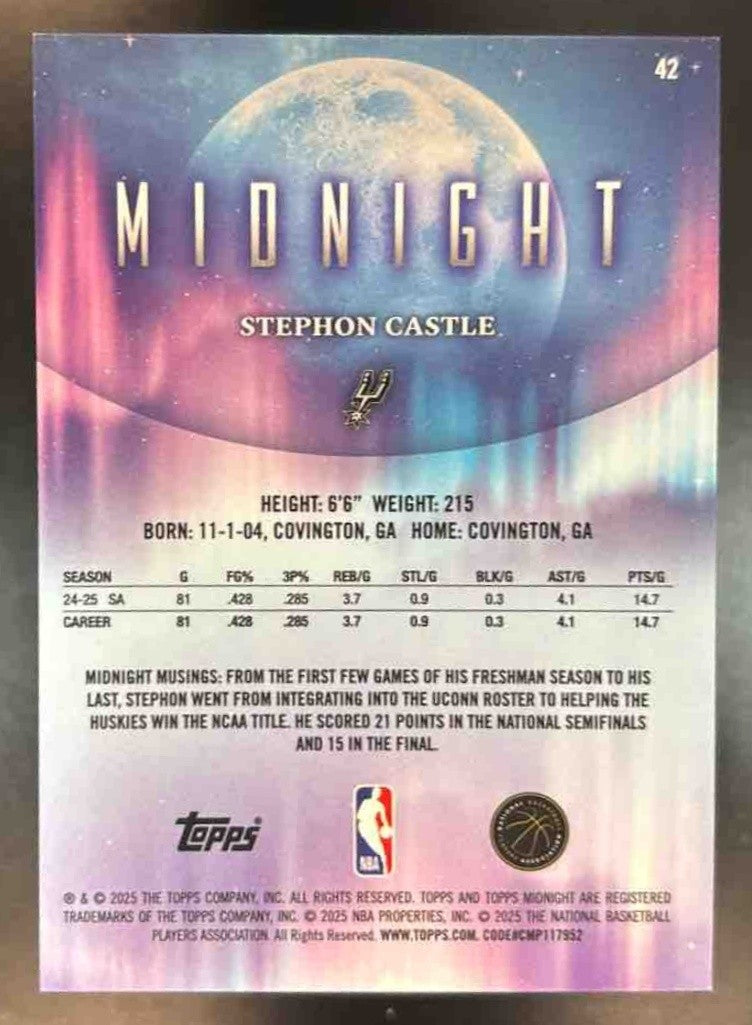 2025-26 Topps Midnight Stephon Castle Equinox /20 #42 San Antonio Spurs - Sports Cards