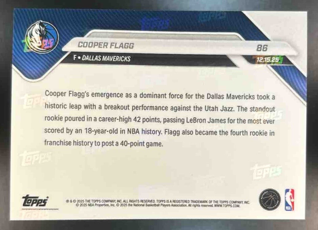 2025-26 Topps Now Cooper Flagg #86 Dallas Mavericks - Sports Cards