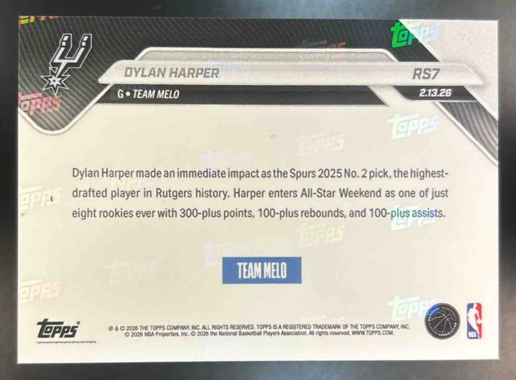 2025-26 Topps Now Dylan Harper Gold Foil /50 #7 San Antonio Spurs - Sports Cards