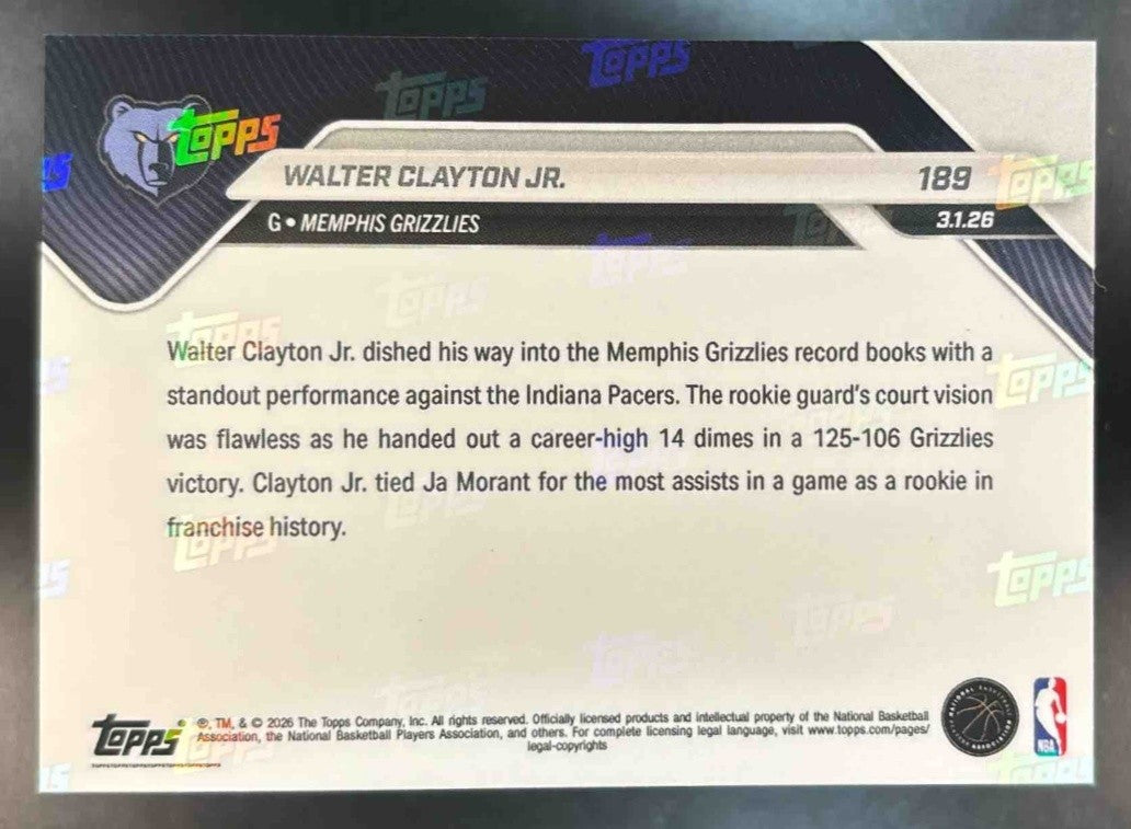 2025-26 Topps Now Gold Foil #189 Walter Clayton Jr. Utah Jazz #d 30/50 - Sports Cards