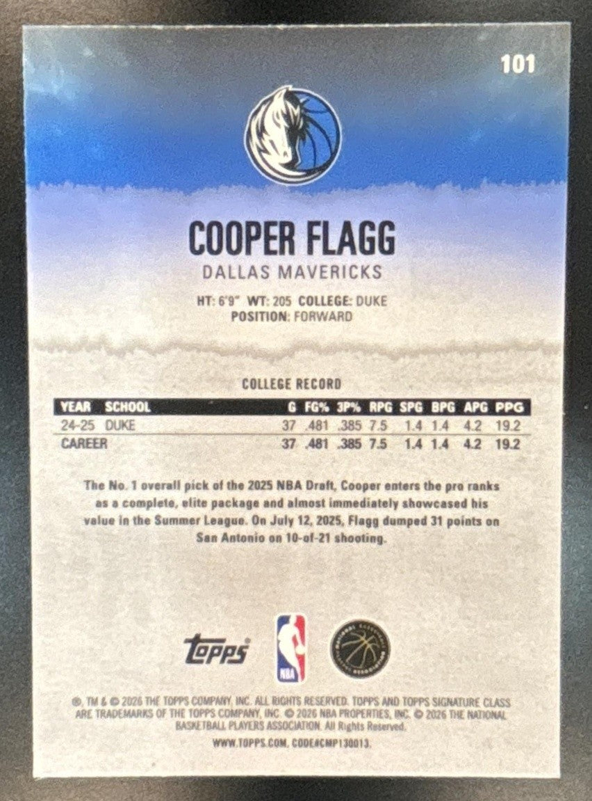 2025-26 Topps Signature Class Cooper Flagg Chrome Yellow Refractor /275 #101 RC - Sports Cards