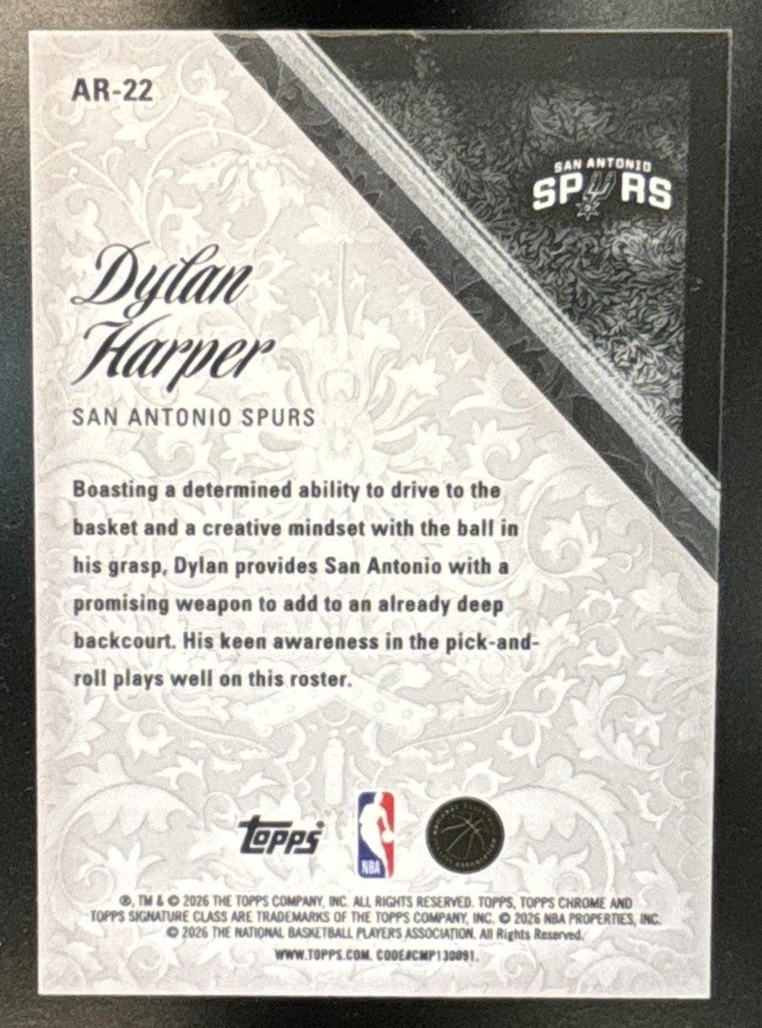 2025-26 Topps Signature Class Dylan Harper Aristocrats RC SSP San Antonio Spurs - Sports Cards