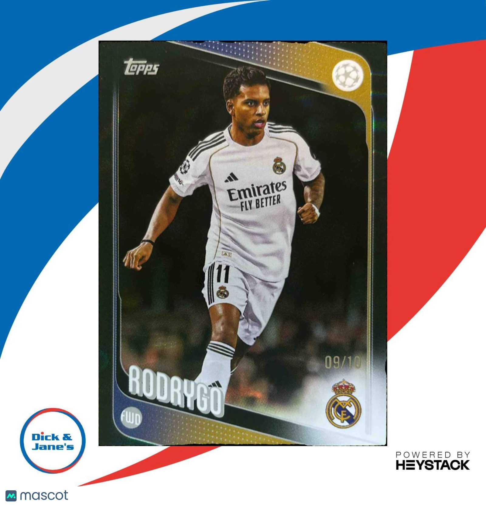 2025-26 Topps UEFA Club Competitions Rodrygo Black /10 #102 Real Madrid C.F. - Sports Cards