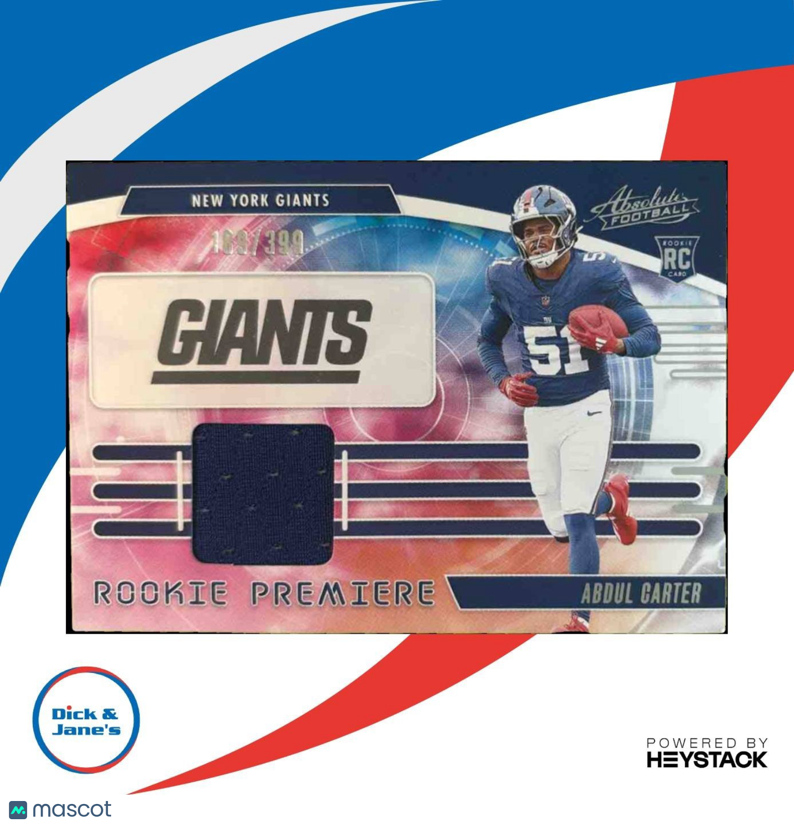 2025 Absolute Abdul Carter Rookie Premiere Materials /399 New York Giants - Sports Cards