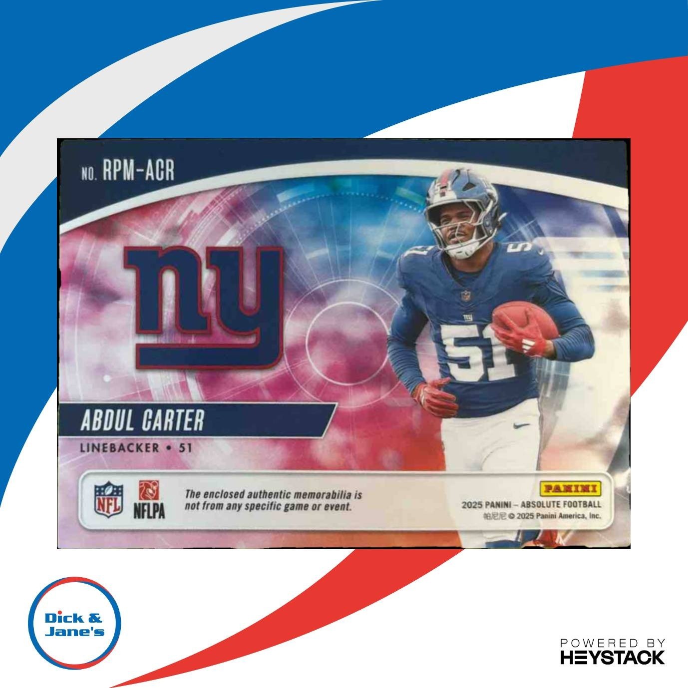 2025 Absolute Abdul Carter Rookie Premiere Materials /399 New York Giants - Sports Cards